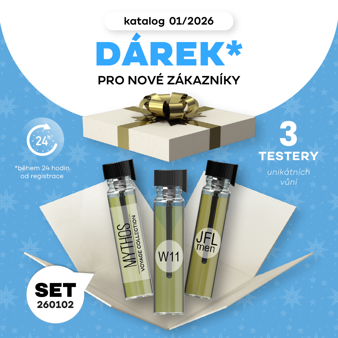 Při objednávce do 24h od registrace 3 TESTERY VŮNÍ ZDARMA