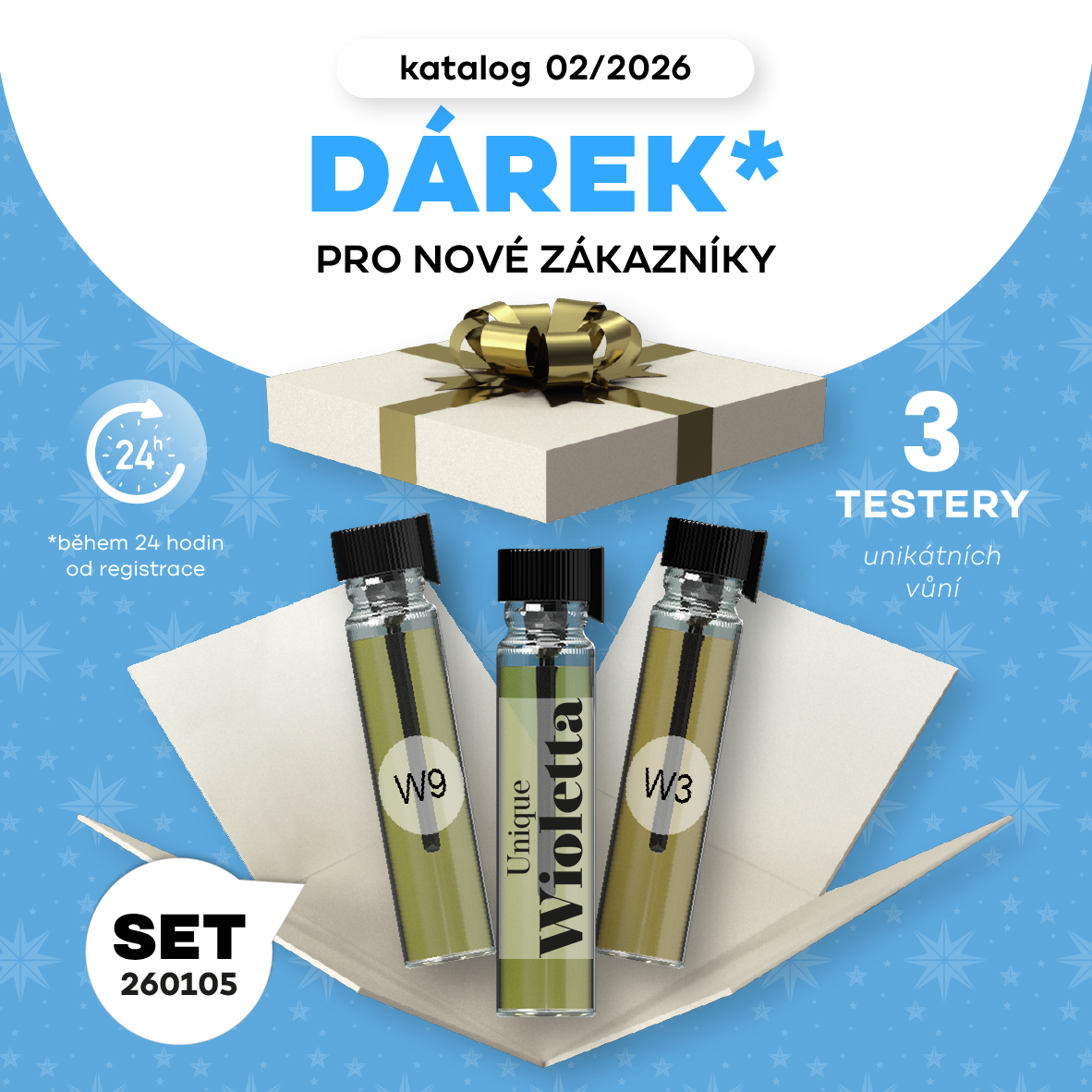 Při objednávce do 24h od registrace 3 TESTERY VŮNÍ ZDARMA