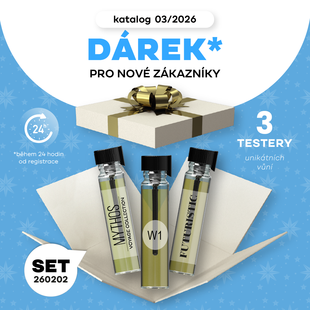 Při objednávce do 24h od registrace 3 TESTERY VŮNÍ ZDARMA