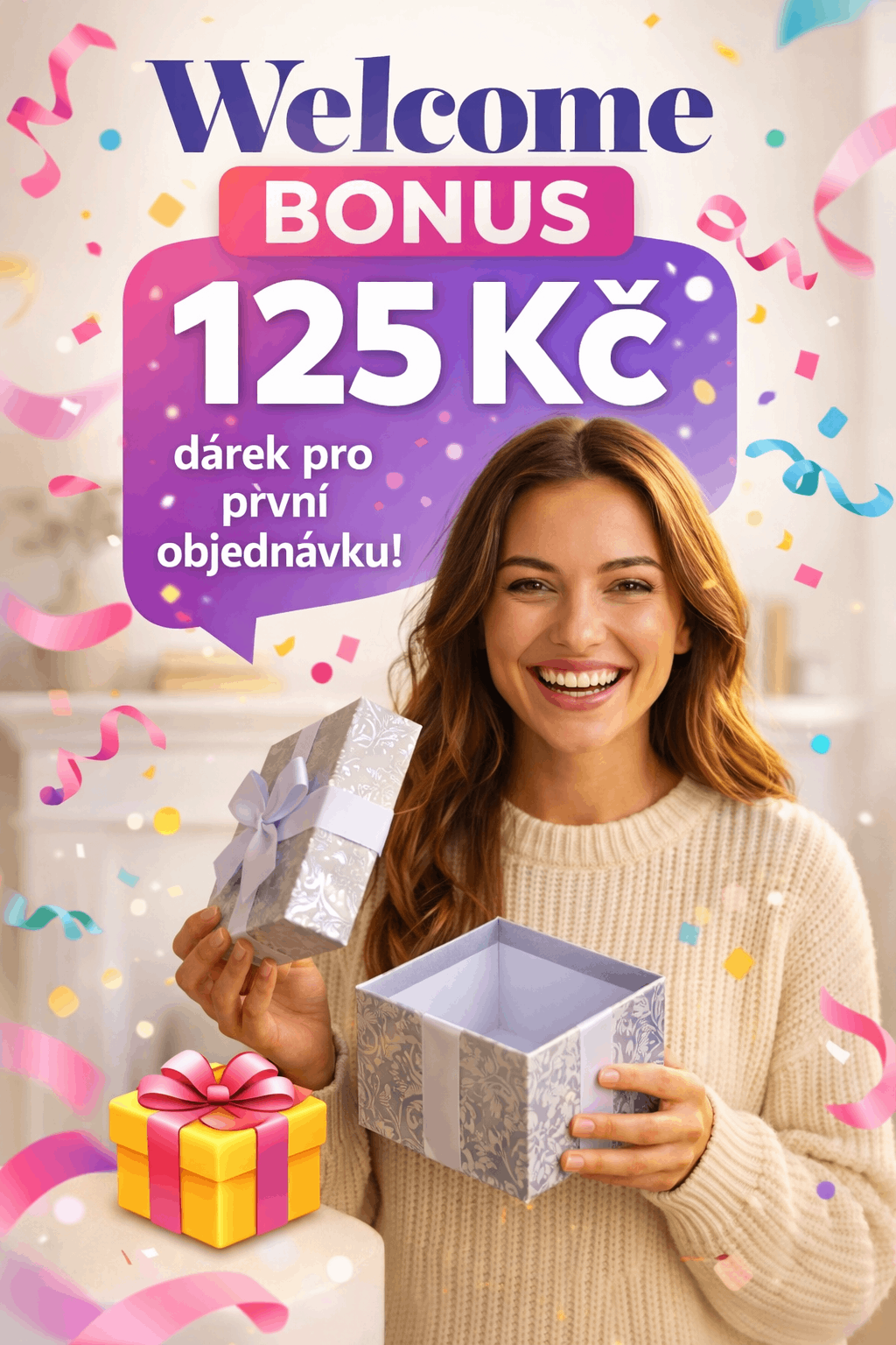 Welcome Bonus – 125 Kč jako dárek pro první objednávku nového zákazníka, bez ohledu na hodnotu objednávky.